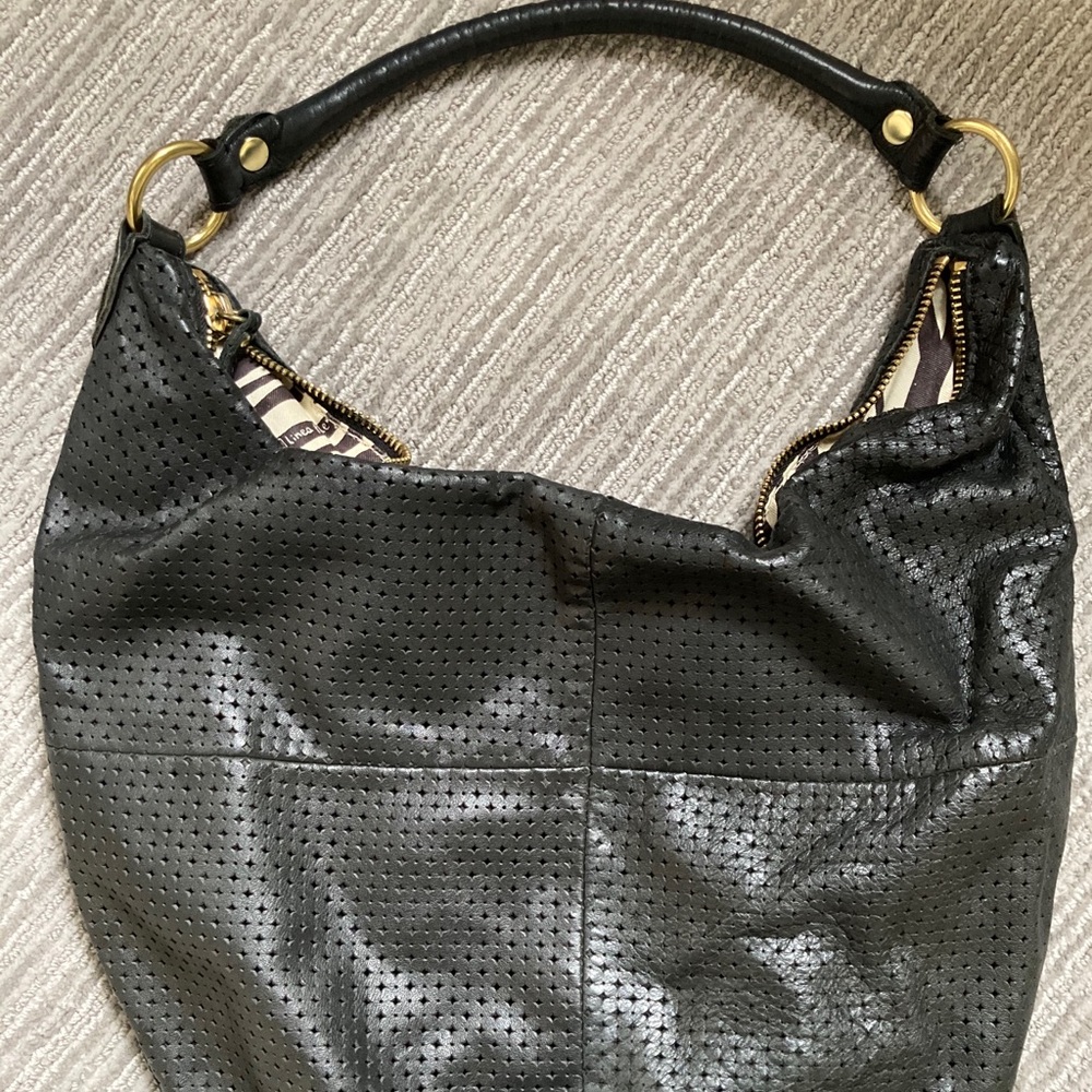 Linea Pelle black leather large hobo bag